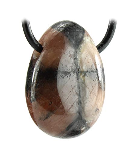 Preisvergleich Produktbild budawi® - Kreuzstein Chiastolith Trommelstein Anhänger mit Lederband, Chiastolitstein