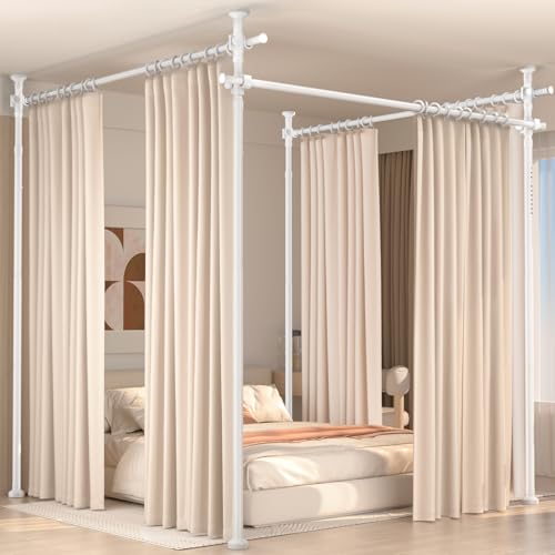 Image of Room Divider for Room Separation,4-10ft(H) 28-209inch(W) Adjustable Temporary Privacy Wall Divider, Tension Curtain Rods No Drilling, Heavy Duty Partition Space Separator Freestanding,White