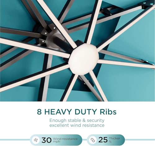 Image of Deconk 10' X 13' Patio Umbrella with LED Lights Outdoor Cantilever Large Rectangle Offset Umbrellas Heavy Duty Aluminum Double Top with 360-degree Rotation for Pool Garden Deck, Turquoise
