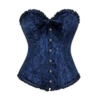 SilverChry Korsett Damen, Vollbrust Korsage Corset Korsett Top Palaststil, Gothic Jacquard-Spitzen Korsagen & Bustiers für Damen (DE/NL/SE/PL, Alphanumerisch, L, Regular, Regular, Dunkelblau)