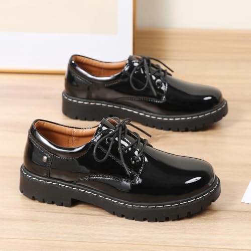 Image of Women Oxford Shoes Plain Toe Lace Up Non-Slip Platform Dress Shoes
