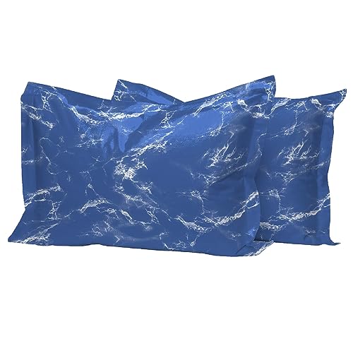 Pizuna Cotton Marble Blue Print Standard Pillow Cases 2 Pack