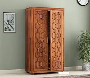 KARINA FURNITURE Wooden Wardrobe for Clothes | Sheesham Wood 2-Door Wardrobe with 2 Drawer Storage | Solid Wood Large Cupboard Almirah: Storage Cabinet for Your Living Room/Bedroom (Design 25)