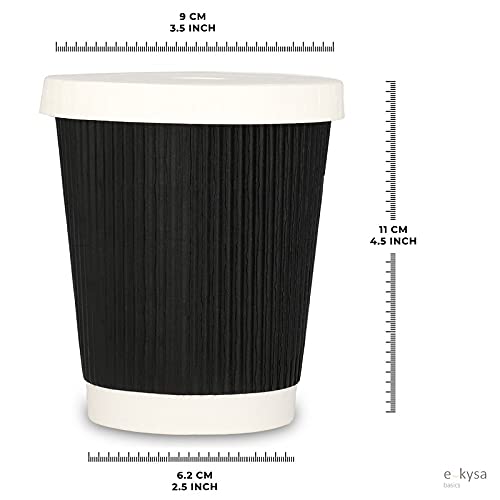 Image of Ripple Paper Disposable Tea /Coffee Cups with lids, Set of 25 pcs, 350 ml - Black