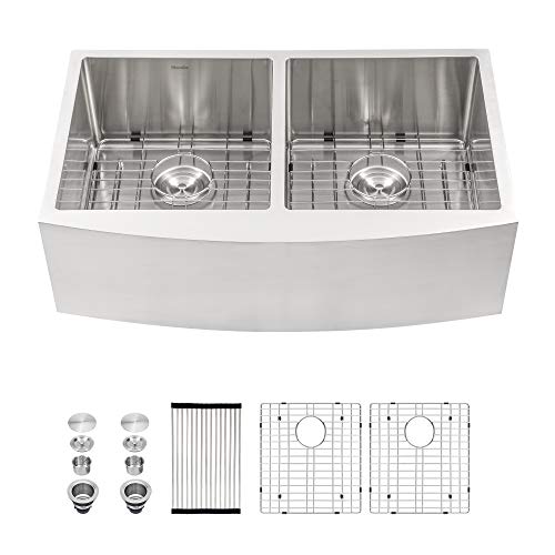 60% Off Discount Double Bowl Farmhouse Kitchen Sink- Mocoloo 36x21 Inch Undermount Apron Front 50/50 Double Bowl Kitchen Sink 16 Gauge Stainless Steel Farm Style Offset Drain with Two 10 Deep basin sink kitchen 🛒 Crazy Deals Double Bowl Farmhouse Kitchen Sink- Mocoloo 36x21 Inch Undermount Apron Front 50/50 Double Bowl Kitchen Sink 16 Gauge Stainless Steel Farm Style Offset Drain with Two 10 Deep basin sink kitchen
