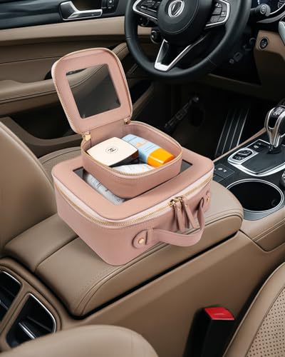 Image of LETGO Clear Makeup Bag Mahjong Tile Bag with Zipper and Handle| Structured Large Travel Makeup Bag for Toiletries for Women,Travel Cosmetic Case,Waterproof PU Leather,Wide Opening