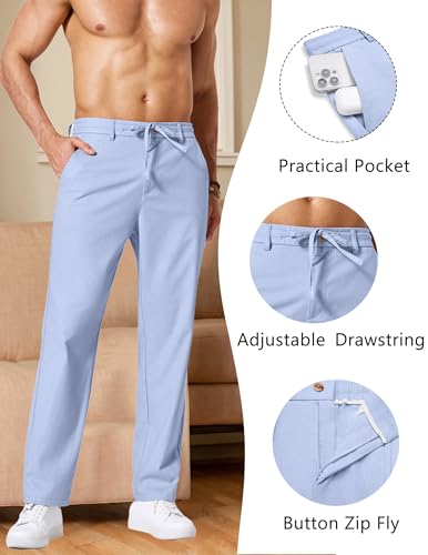 Image of COOFANDY Men's Cotton Linen Pants Casual Drawstring Dress Pants Beach Summer Lightweight Trousers