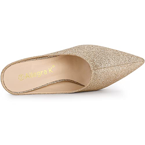 Allegra K Women's Glitter Pointed Toe Slip on Chunky Heels Slides Gold Mules - 8 M US