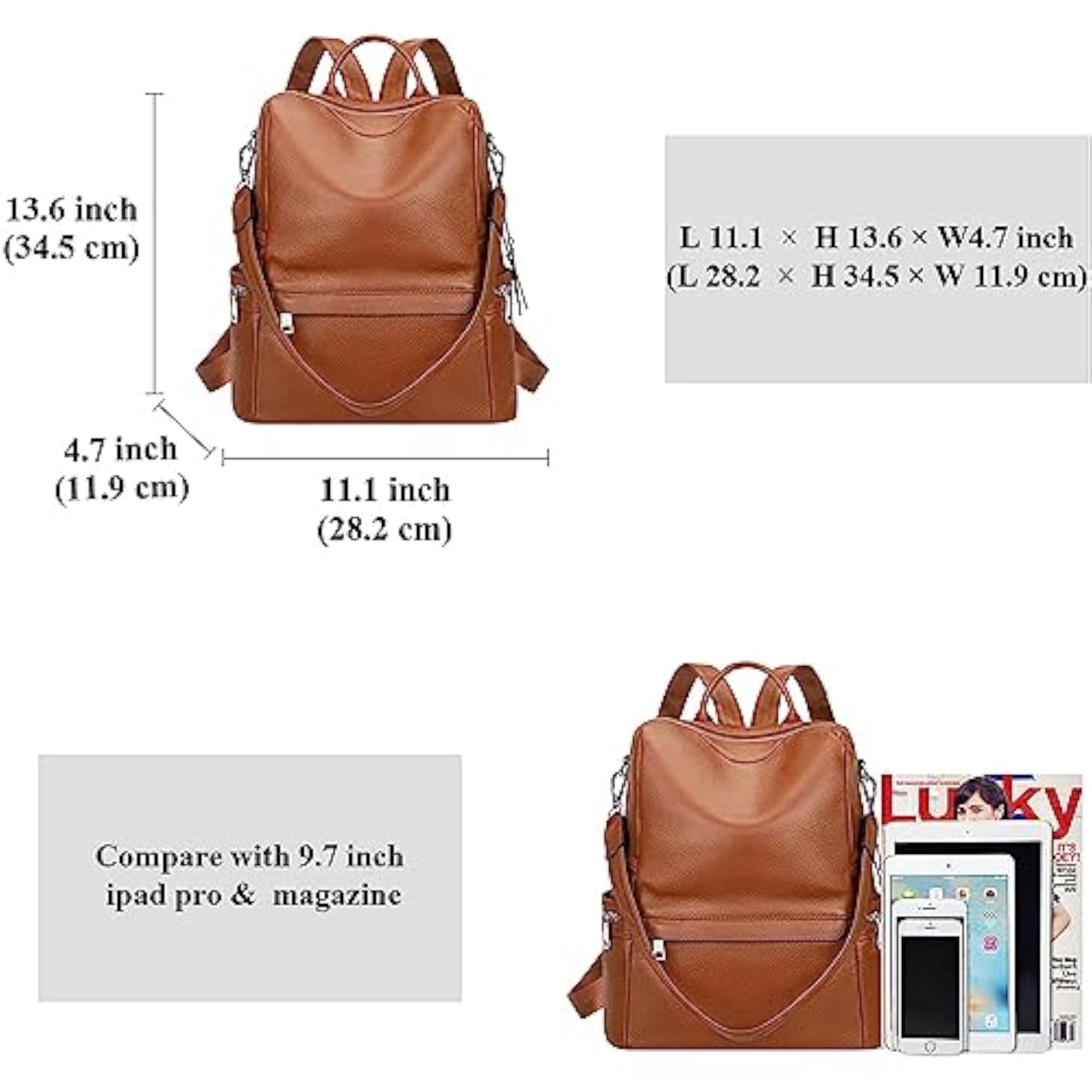 Classic Look Brown Backpack for College Women