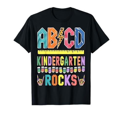 ABCD Kindergarten Rocks Funny Teachers Skeleton Boys Rock T-Shirt