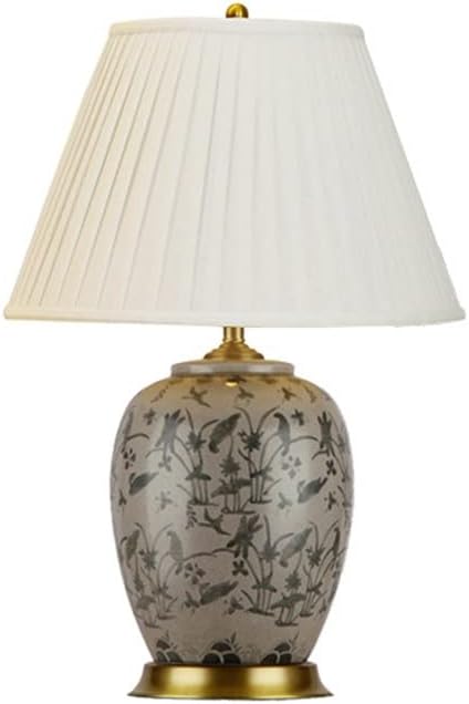 Desk lamp Chinese Style Ceramic Decoration Modern Hand-Painted All Copper Living Room Bedside Bedroom Chinese Style Lamps (Color : A Size : 40x63cm)