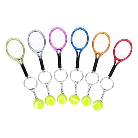 Avantaway Mini Tennis Ball and Racket Model Keychain Mental Novelty Handbag Lover Sport - 6 Pack Cover