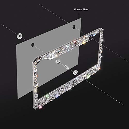 Carfond Luxury Handcrafted 14 Facets Ss20 Premium Glass Crystal Diamond Stainless Steel License Plate Frame Bonus Matching Screws Caps (Luxury Crystal) #TOP3