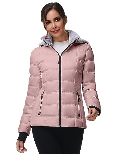 ANOTHER CHOICE Womens Down Jacket, Warm Winter Puffer Coat for Women with Hood, Pink,Medium