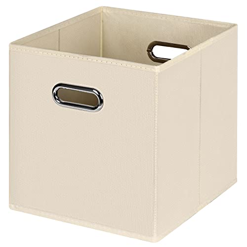 HEAYEEG Black Foldable Storage Cubes Bins , Fabric Storage Box Cubes Organizer Baskets with Dual Handles for Home Organizer(Creamy-White)