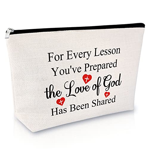 Sunday School Church Teacher Gifts Makeup Bag Religious Christian Gifts for Women Bible Verse Cosmetic Bag Thanksgiving Appreciation for Christian Teacher's Day Christmas Retirement Travel Pouch