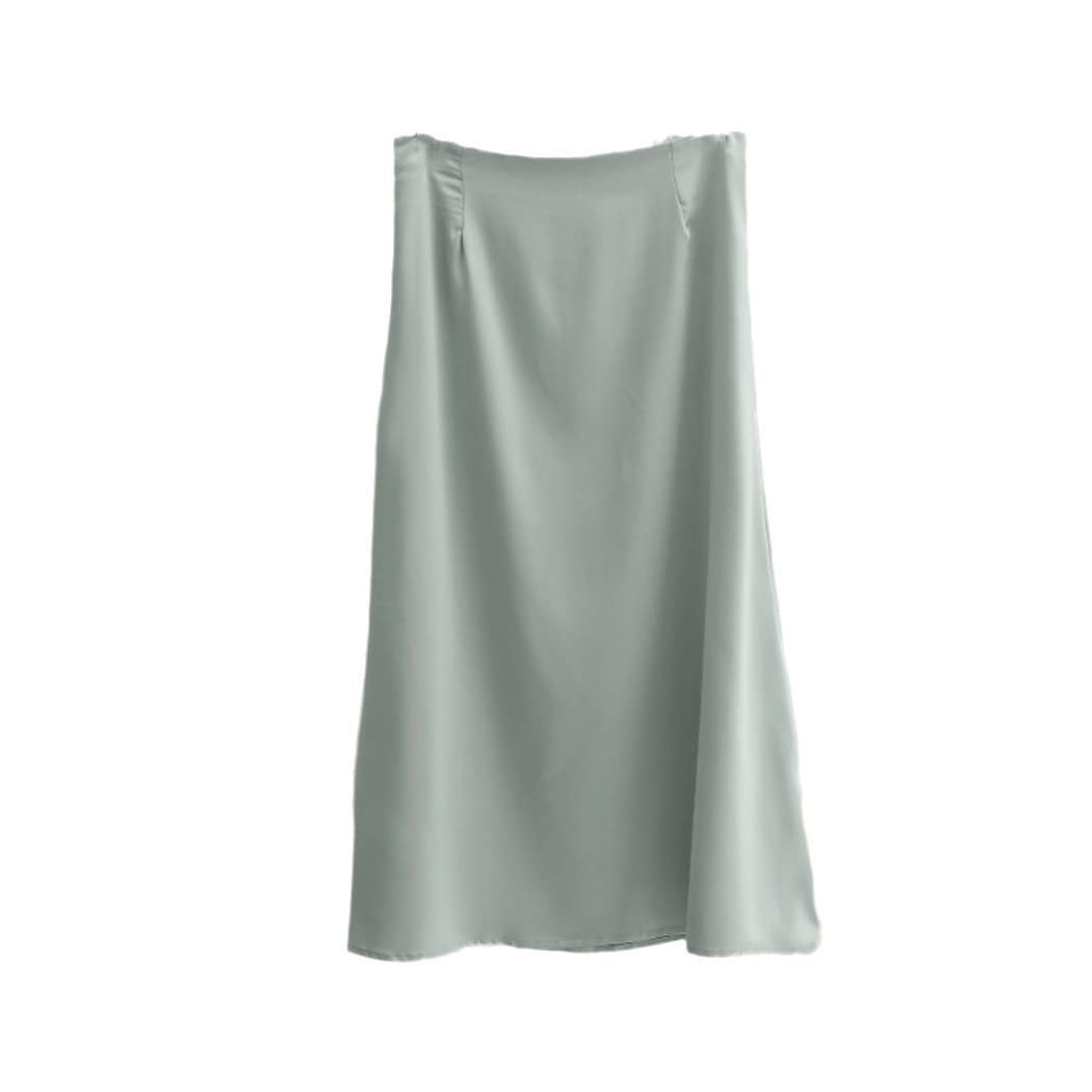 FULBHPRINT Faldas Mujer Jupe élégante en satin pour femme Taille haute Bureau Automne, Vert, 48