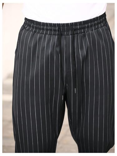 GORGLITTER Men's Baggy Striped Dress Pants Wide Leg Flared Drawstring Waist Trousers with Pockets4