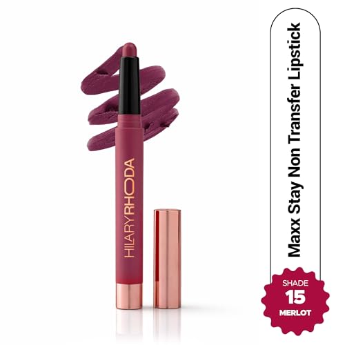 Image of Hilary Rhoda Maxx Stay Non Transfer Lipstick | Matte Finish & Transfer-Proof | 16-Hour Stay | Creamy Finish & Smudge Proof | Crayon Lipstick - 1.5g (Merlot - Shade 15)