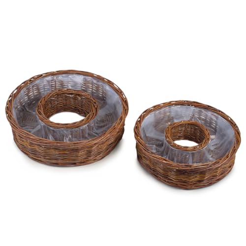 Weide Pflanz-Ringe in natur als wetterfeste Pflanzschalen - 2 runde Pflanzkästen in 40, 50 cm als Blumen-Korb Pflanzkübel für außen - Große Pflanz-Körbe als Blumen-Schale oder Grab-Schmuck