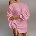 Sweater Dresses for Women Off Shoulder Bodycon Dress Oversized Long Lantern Sleeve Casual Knit Pullover Mini Dresses Fall Fashion Country Dress for Women Pinks S
