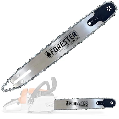 FORESTER 24” Platinum Replacement Chainsaw Guide Bar & Chain Combo- 24in Length, 3/8” Pitch, .050 Gauge, D009 Mount, 84 Drive Link – Replacement Chain Saw Parts Kit For OEM Husqvarna, Makita, Dolmar