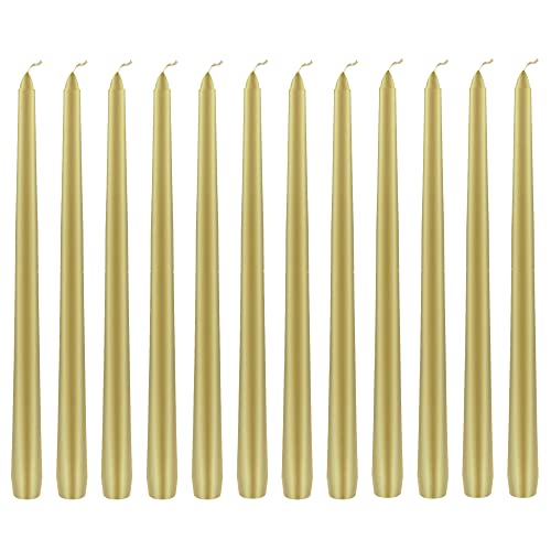 SRG 12 pcs Unscented Gold Taper Candle, Hand Poured Wax Candles 12 Inch x 7/8 Inch, Home Décor, Wedding Receptions, Baby Showers, Birthdays, Celebrations, Party Favors & More
