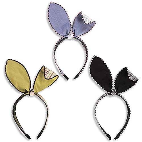 Bunny Ears Headband, Plaid Design, For Women, Girls, Assorted Colors, 3 Pack, One Size
