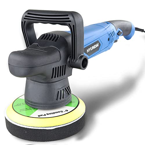 Hyundai 900w Dual Action Polisher Kit - Electric Car Polisher Machine with Variable Speed Control, Corded Buffing Machine for Cars, Vans, Caravans, 4 X 150mm Sponge and Wool Pads