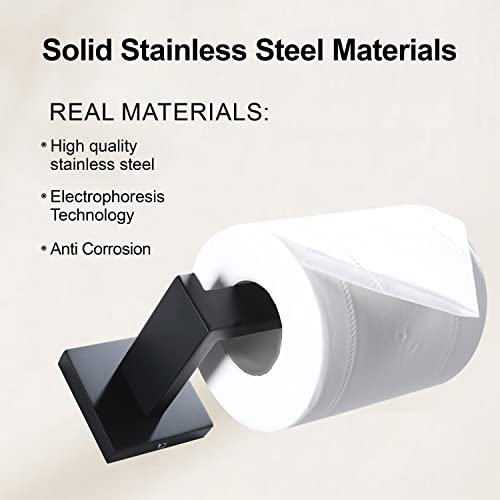 Kirlystone 5-Piece Matte Black Bathroom Hardware Set, Black Stainless Steel Square Wall Mounted Bath Towel Bar, Towel Holder, Toilet Paper Holder, Robe Towel Hooks #TOP2