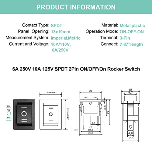 Qteatak JF-0039 5Pcs On/Off/On Boat Toggle Rocker Switch 3 Pin 3 Position Snap 12V 110V 250V thumb #1