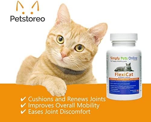 FlexiCat Cat Joint Supplement - Formulated By Vets - Extra Green Lipped Mussel, Glucosamine, Hyaluronic Acid, Vitamins - 60 Sprinkle Capsules