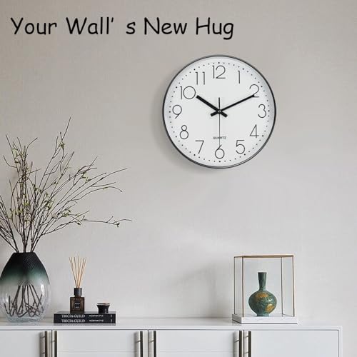 Image of Modern Silent Wall Clock - 12 Inch Wall Clocks Battery Operated Large Number, Non-Ticking Analog Clock with Tempered Glass Quartz Clocks for Living Room Bedroom Office Kitchen, White Black