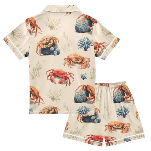 ALAZA Crab Watercolor Lovely Satin Pajamas Set Short Sleeve Button Down Sleepwear Summer Pjs 2 Piece2