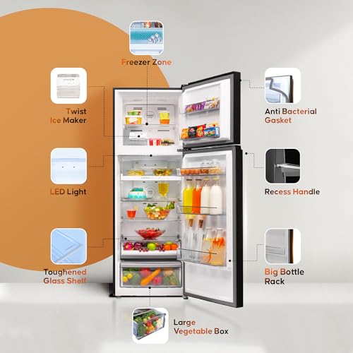 Image of Haier 328L 2 Star Frost Free Top Mount Refrigerator | Premium Black Glass | Convertible 10-in-1 | Digital Display Panel | Triple Inverter | Twist Ice Maker (2025 Model, HRF-3782PLKG-P, Black Glass)