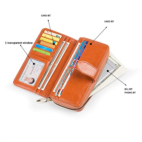 Women's Wallet RFID Anti-theft Protection Women Leather Wallet Oil Wax Leather Mobile Phone Bag Retro Wallet Handbag(Brown)4