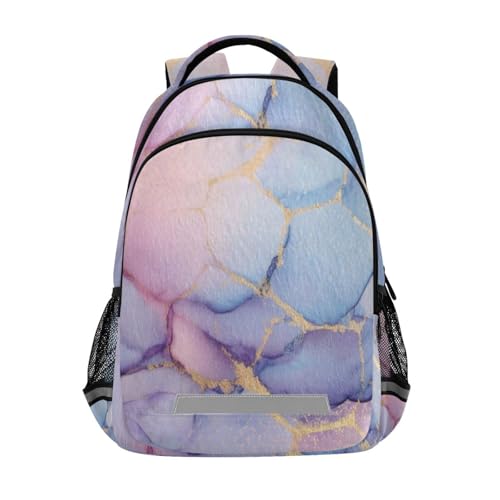 Pink Blue Marble Pattern Kid's Elementary Middle School Backpack for Son Daughter, Age 6-12 Back to School Backpack Bookbag Schoolbag for Boys Girls
