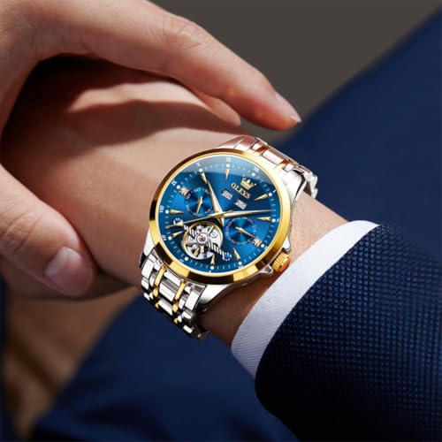 Image of OLEVS Automatic Watches for Men Luxury Skeleton Multi-Function Mechanical Watch Self Winding Date Waterproof Luminous Mens Watch