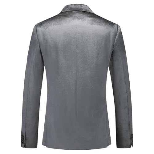 Mens Grey Velvet Blazer Jacket Slim Fit Dress Tuxedo Suit Jacket One Button Notch Lapel for Dinner Party Prom Wedding Sports Coat2