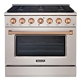 Akicon 36" Slide-in Freestanding Professional Style Gas Range with 5.2 Cu. Ft. Oven, 6 Burners, Convection Fan, Cast Iron Grates & Blue Porcelain Oven Interior, in Stainless Steel with Copper