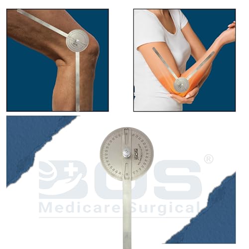 Image of 360 Stainless Steel Goniometer | Orthopedic & Physiotherapy Joint Range of Motion Measuring Tool | 6-Inch Medical Protractor for Knee, Elbow, Wrist & Shoulder