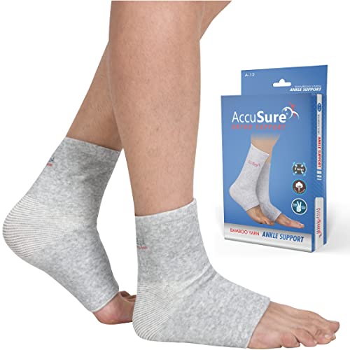 AccuSure Plastic Compression Ankle Support Bamboo Yarn |Ankle Brace For Plantar Fasciitis, Arch Support, Foot & Ankle Swelling, Achilles Tendon, Heel Pain, Injury Recovery | Grey | Large