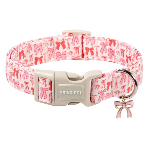 ARING PET Girl Dog Collar, Cute Spring Summer Pink Bow Puppy Pet Collars Necklace for Small Medium Large Female Dogs-M