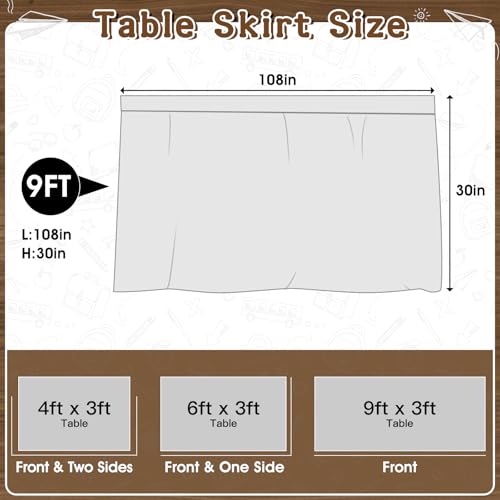 Image of 9FT Wood Grain Table Skirt Brown Teacher Desk Skirt Classroom Table Cover for Back to School Decor Rectangle Tablecloth for Farm Birthday Party Decorations Home Dorm Office Bookcase Cabinet Shelf