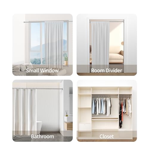 Image of Mcrbeay Shower Curtain Rod, 1 inch Diameter Heavy Duty Tension Shower Rod, Non Slip Adjustable 28-46 inch No Drilling Shower Curtain Rods Spring Tension For Bathroom, Shower Stall, No Rust, Silver