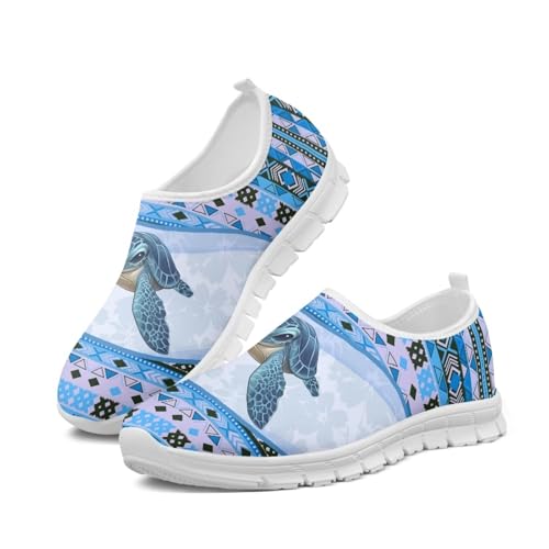 Glomenade Women's Casual Slip on Shoes Tribal Turtle Print Low Top Classic Sneakers Breathable Mesh Outdoor Walking Shoes for Travel Camping Hiking