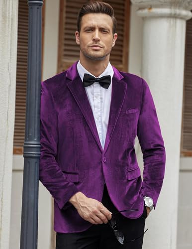 Image of COOFANDY Men's Velvet Blazer Notched Lapel Velour Suit Jacket One Button Tuxedo Jackets for Wedding Prom Party Dinner