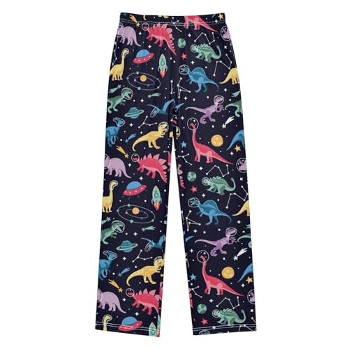 CaTaKu Boys Dinosaur Space Ship Rocket Pants for Boys Girls Wide Leg Sweatpants Kids Long Bottoms with Pockets Size 6-14Y
