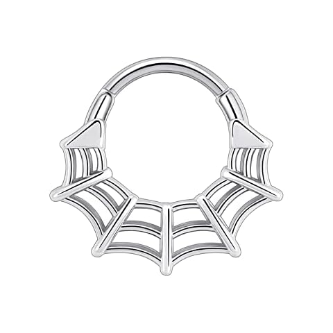 Beautidots 16G Septum Ring for Women Men 316L Surgical Stainless Steel Cute Spider and Cobweb Nose Ring Seamless Hinged Septum Clicker Daith Earrings Rook Helix Tragus Cartilage Piercing Jewelry Cover