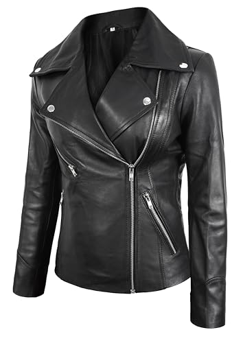 Black Leather Jacket Women - Motorcycle Real Lambskin Lightweight Biker Style Leather Jacket Women2